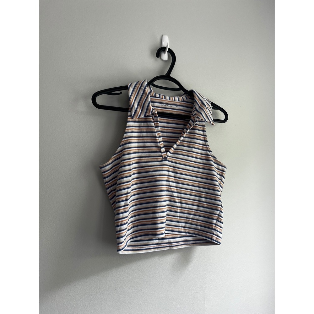 Abercrombie & Fitch Soft Essentials Striped Polo Tank Top Navy Orange Cotton MED